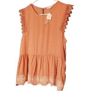 NFS NWT MINE Lace Detail Babydoll Pumpkin cold Summer Top Size L